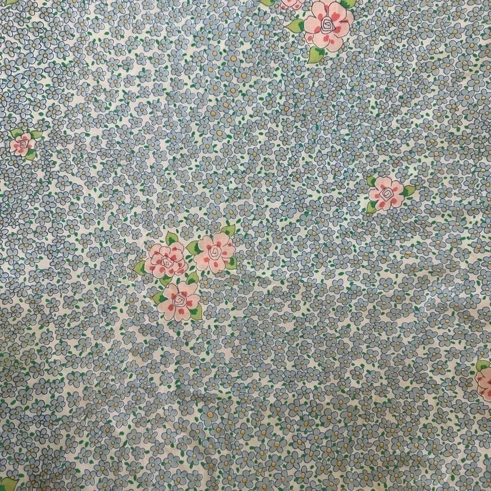 Vintage blue pink floral FULL size bed sheet set